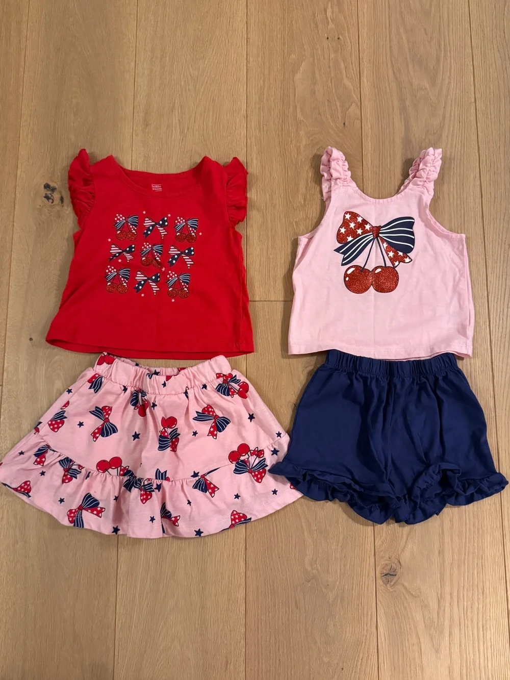 Girls 4-Piece Cherry & Bow Tank & Shorts Set (2T)